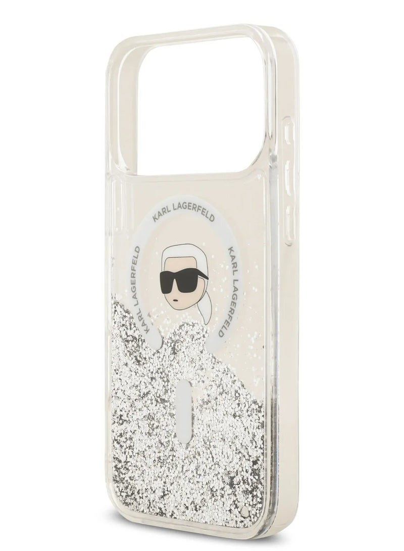 كارل لاغرفيلد جراب ماج سيف السائل اللامع لهاتف iPhone 17 Pro Maxمع رأس كارل / سهل التركيب / تصميم رفيع / خفيف الوزن / غطاء خلفي - شفاف - Image 5