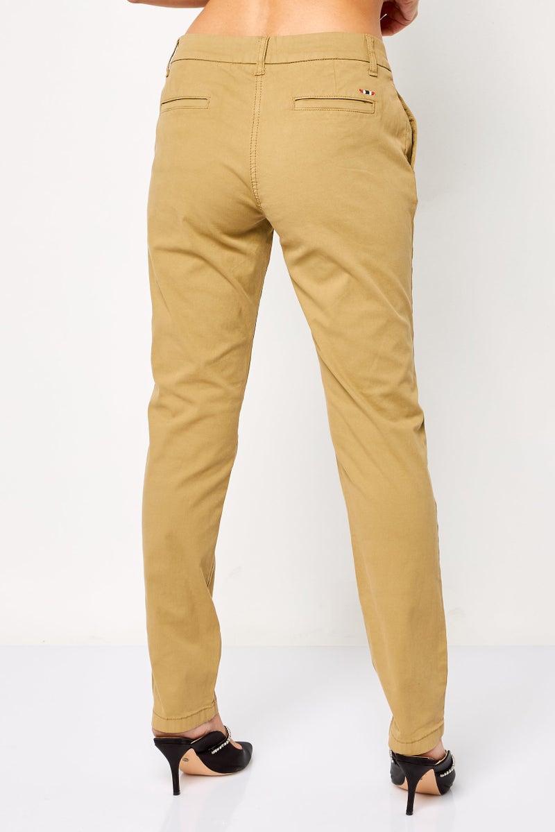 Napapijri Women Slim Fit Plain Chino Pants, Khaki - Image 4