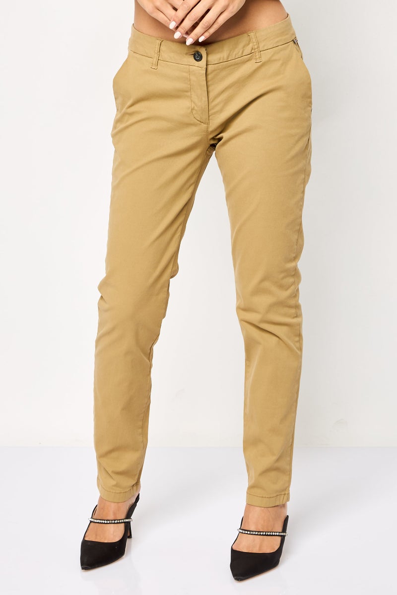 Napapijri Women Slim Fit Plain Chino Pants, Khaki - Image 1