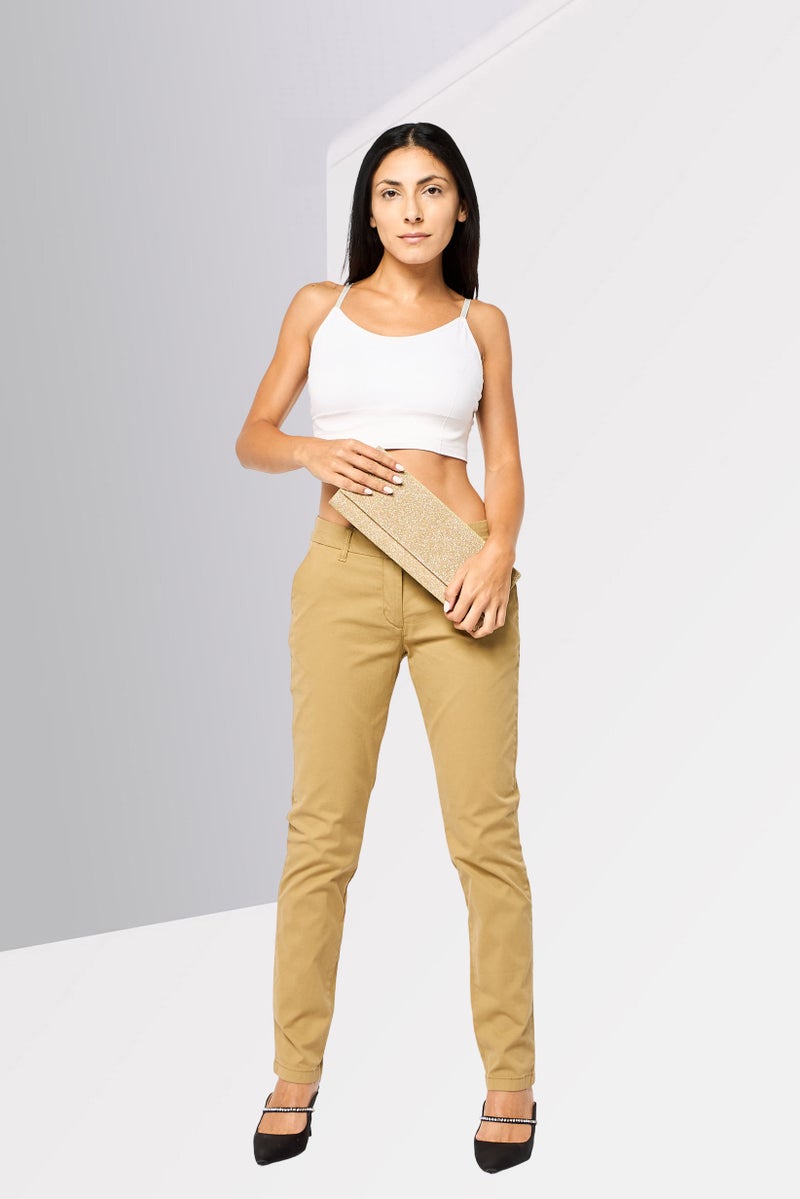 Napapijri Women Slim Fit Plain Chino Pants, Khaki - Image 2