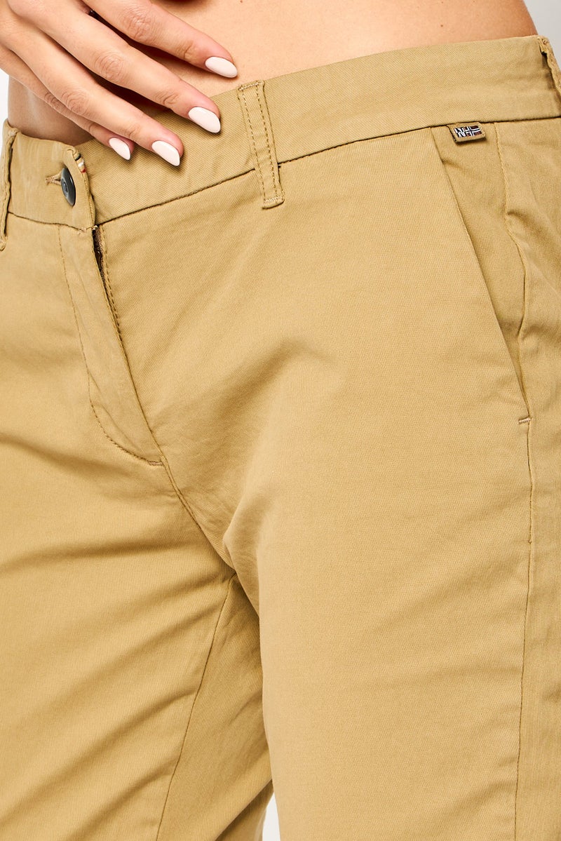 Napapijri Women Slim Fit Plain Chino Pants, Khaki - Image 3