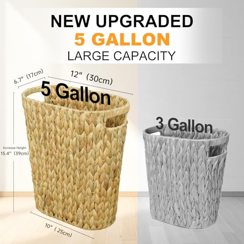 Coeusy Wicker Trash Can,Bathroom Trash Can,Water Hyacinth Wicker Waste Basket for Bathroom,Handwoven Narrow Small Waste Basket for Bedroom,Office,5 Gallon - Image 2