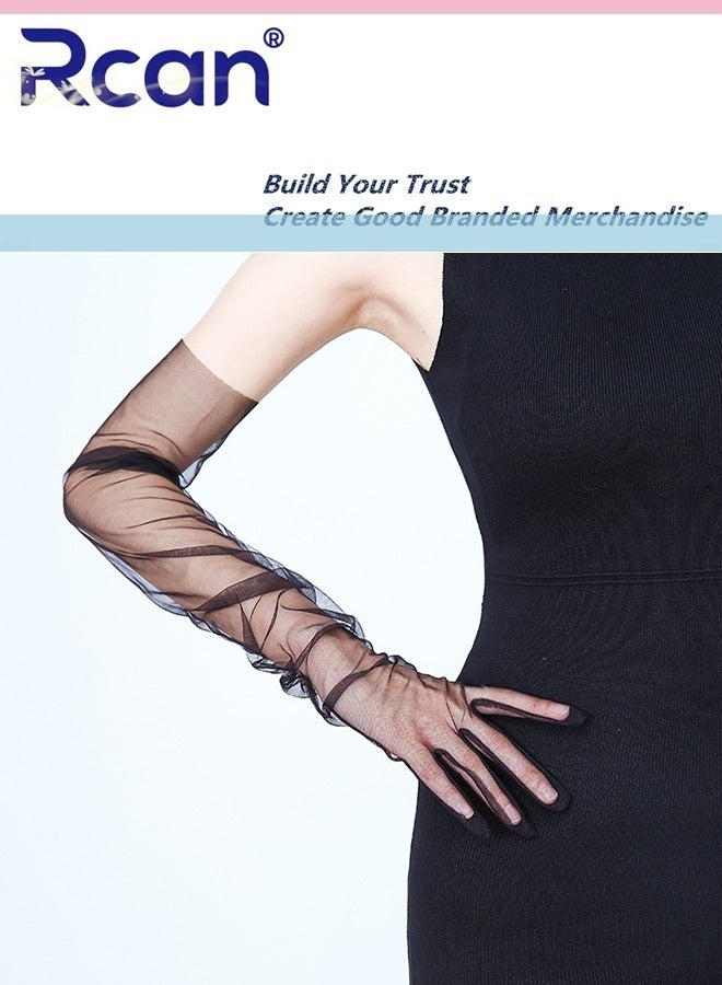 Rcan Ladies Elegant Vintage Mesh Sunscreen Lace Gloves Bridal Wedding Dress Accessories Lolita Long Gloves for Prom Party Wedding Tea Party Cosplay for Women Free Size - Image 3