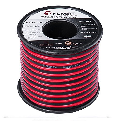 TYUMEN 100FT 18 AWG Gauge 2 Conductor Stranded Red Black Car Home Stereo Speaker Audio Cable Electrical Hookup Wire - 99.95% Oxygen Free Copper Wires - Image 1