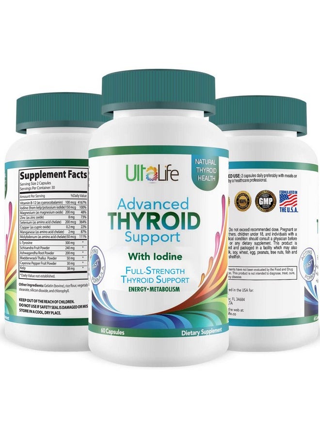 UltaLife Thyroid Support For Women & Men Advanced Thyroid Supplement Assist Metabolism Hormone Balance Better Energy Focus Safe Natural Low Thyroid Supplements Complex Iodine B12 Zinc 60 Capsules  - Image 1