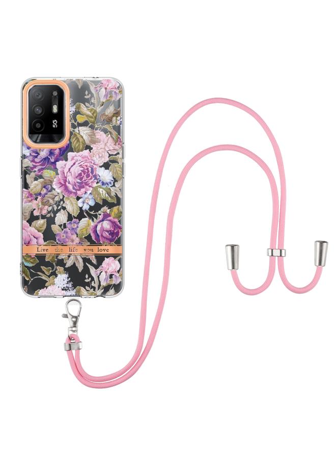 اس-توب جراب لهاتف OPPO A94 5G من سلسلة Flowers جراب TPU مع حبل - Image 2