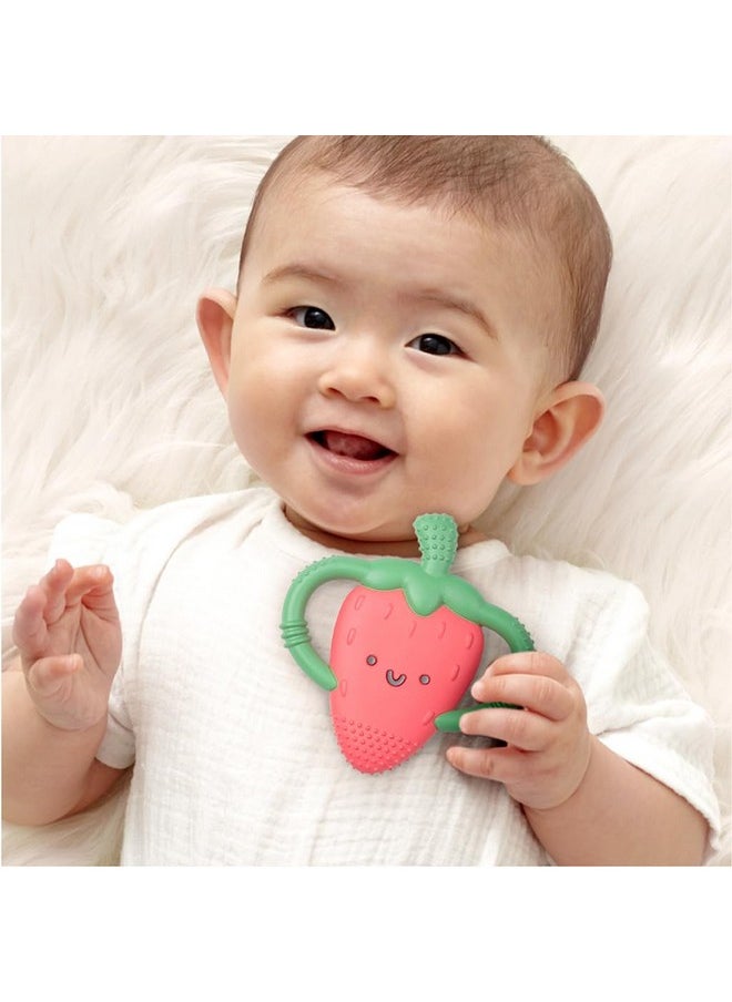 Itzy Ritzy Itzy Ritzy Strawberry-Shaped Baby Teether with Handles; Silicone Teether for Babies with Easy-Grab Handles and Textured, Teethable Surfaces - Baby Teething Toy for 3 Months & Up (Strawberry)  - Image 1