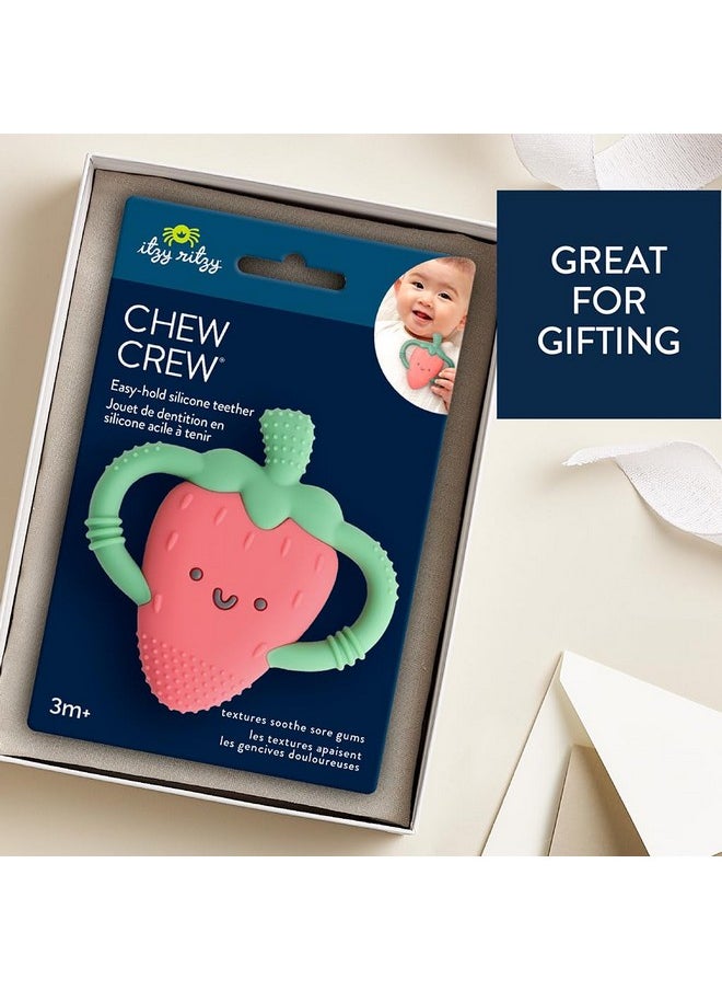 Itzy Ritzy Itzy Ritzy Strawberry-Shaped Baby Teether with Handles; Silicone Teether for Babies with Easy-Grab Handles and Textured, Teethable Surfaces - Baby Teething Toy for 3 Months & Up (Strawberry)  - Image 4