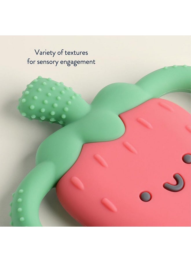 Itzy Ritzy Itzy Ritzy Strawberry-Shaped Baby Teether with Handles; Silicone Teether for Babies with Easy-Grab Handles and Textured, Teethable Surfaces - Baby Teething Toy for 3 Months & Up (Strawberry)  - Image 3