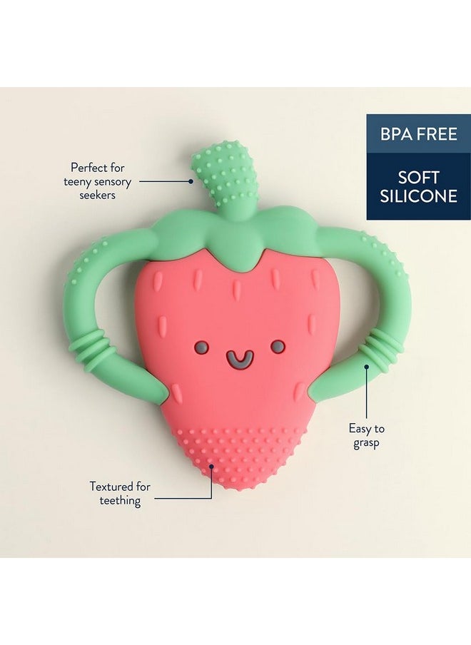 Itzy Ritzy Itzy Ritzy Strawberry-Shaped Baby Teether with Handles; Silicone Teether for Babies with Easy-Grab Handles and Textured, Teethable Surfaces - Baby Teething Toy for 3 Months & Up (Strawberry)  - Image 2