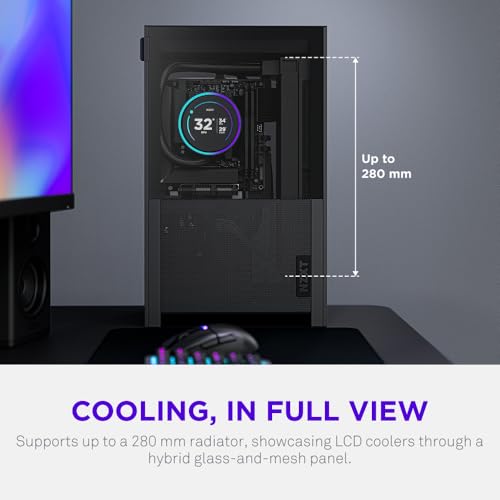 NZXT H2 Flow – Mini-ITX 20.7L High Airflow PC Case – Includes 2 x 120mm Top Fans & PCIe 5.0 Riser Cable – 331mm GPU – 280mm Radiator – Black - Image 4