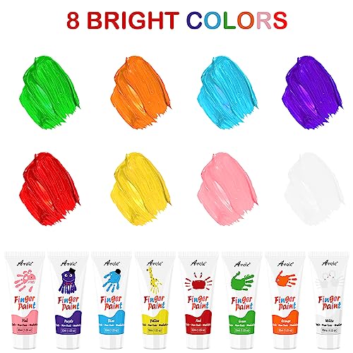AROIC 8PCS Washable Finger Paint for Kids, Non-Toxic Finger Paints 8Colors, Art Supplies for Toddlers, Painting Supplies for Kids Boys Girls Gifts, Hand Paint DIY Crafts - Image 2