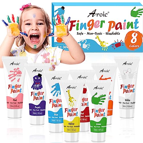 AROIC 8PCS Washable Finger Paint for Kids, Non-Toxic Finger Paints 8Colors, Art Supplies for Toddlers, Painting Supplies for Kids Boys Girls Gifts, Hand Paint DIY Crafts - Image 1