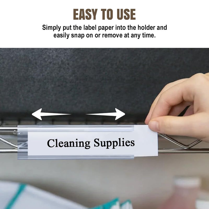 Lenink 20Pcs Wire Shelf Label Holders,Plastic Wire Rack Label Holder Compatible with Metro and Nexel 1-1/4in Shelves,Label Area 6in Lx1.25in H (Label Paper Not Included) - Image 3