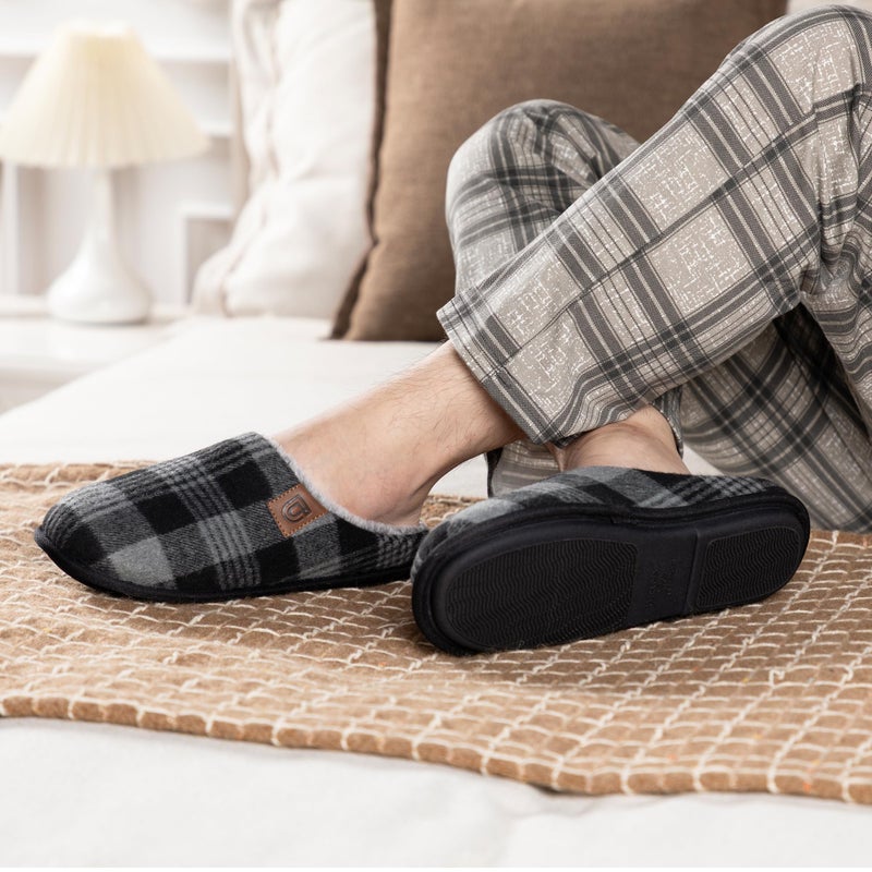 ULTRAIDEAS Casual Slippers for Men, Slip On Men's Slippers with Memory Foam & Rubber Sole Indoor (Grey/Black, Size 11-12) - Image 2