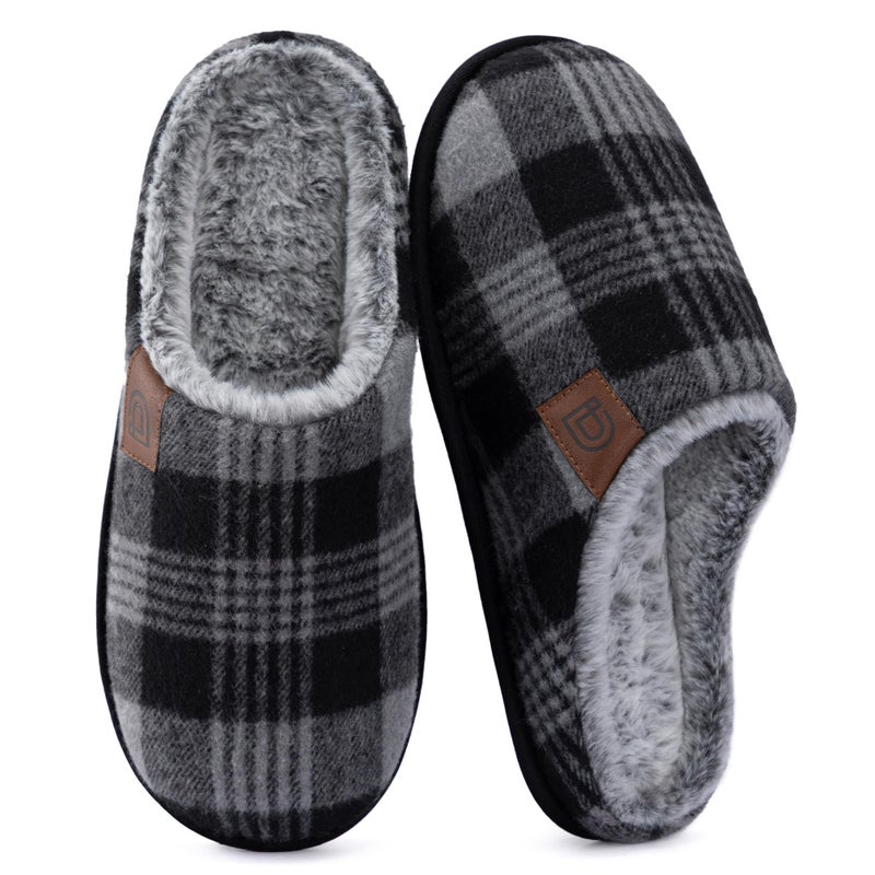 ULTRAIDEAS Casual Slippers for Men, Slip On Men's Slippers with Memory Foam & Rubber Sole Indoor (Grey/Black, Size 11-12) - Image 1