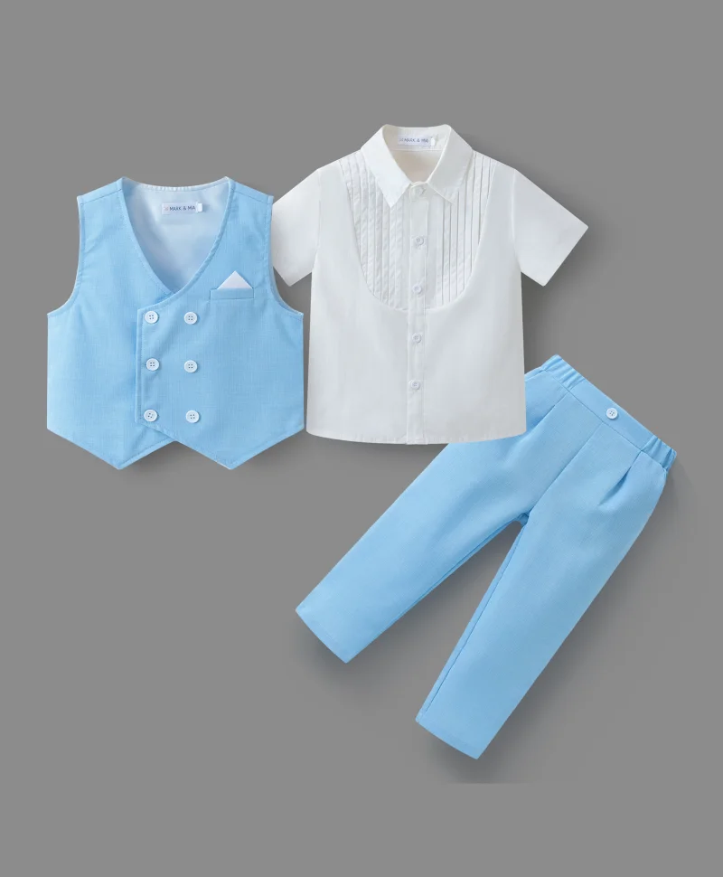 مارك وميا طقم بدلة حفلات مارك وميا قميص وبنطلون مع سترة - أزرق وأبيض