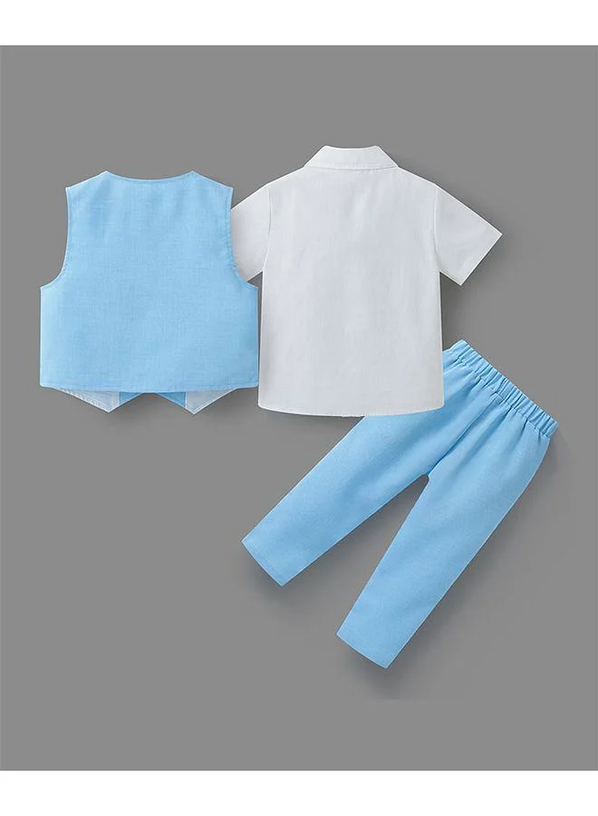 Mark & Mia Mark & Mia Shirt and Pair of Pants with Waistcoat Party Suit Set - Blue and White