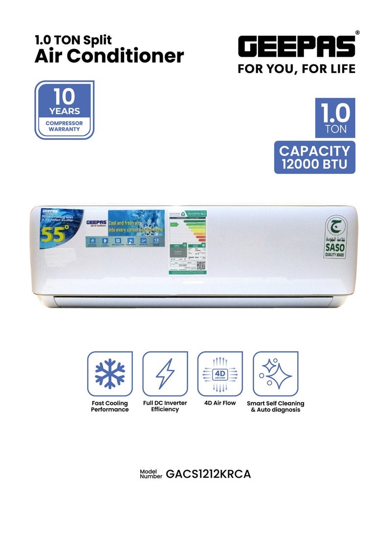 جيباس مكيف هواء سبليت 1.0 طن (12,000 BTU) - مكيف هواء ذكي مع تقنية العاكس، تنظيف ذاتي، تدفق هواء 4D وضمان ضاغط لمدة 10 سنوات - Image 1