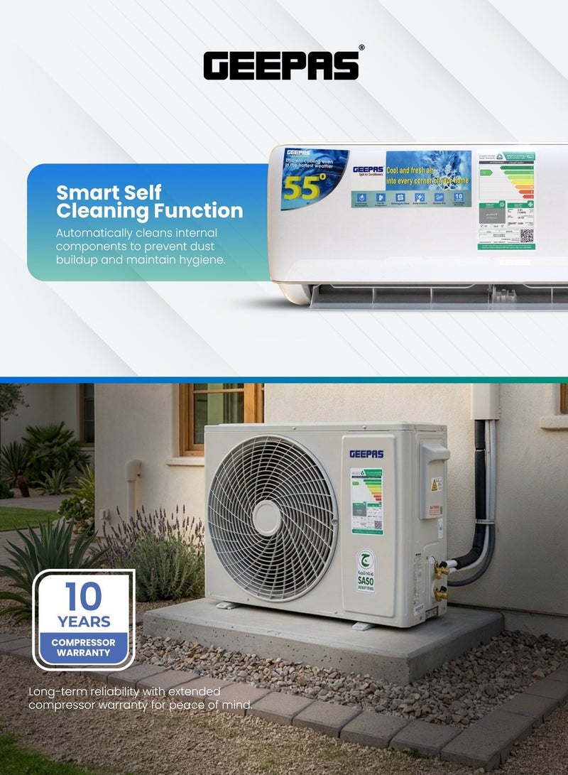 جيباس مكيف هواء سبليت 1.0 طن (12,000 BTU) - مكيف هواء ذكي مع تقنية العاكس، تنظيف ذاتي، تدفق هواء 4D وضمان ضاغط لمدة 10 سنوات - Image 4