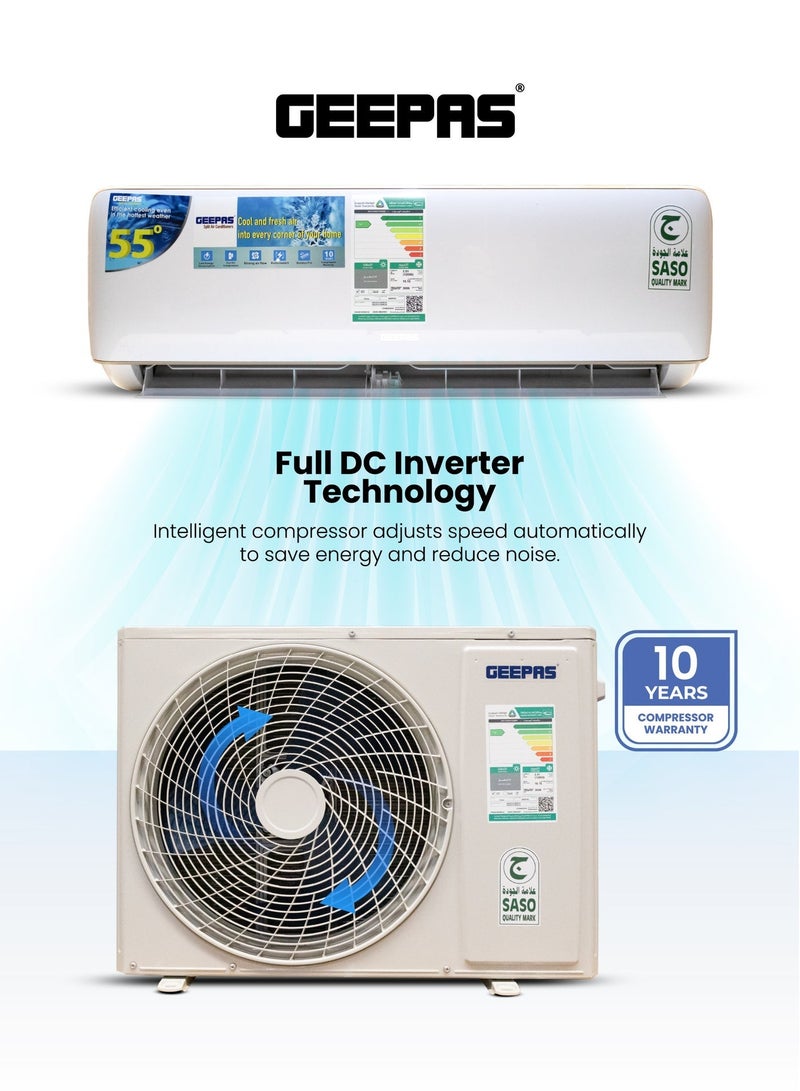 جيباس مكيف هواء سبليت 1.0 طن (12,000 BTU) - مكيف هواء ذكي مع تقنية العاكس، تنظيف ذاتي، تدفق هواء 4D وضمان ضاغط لمدة 10 سنوات - Image 5