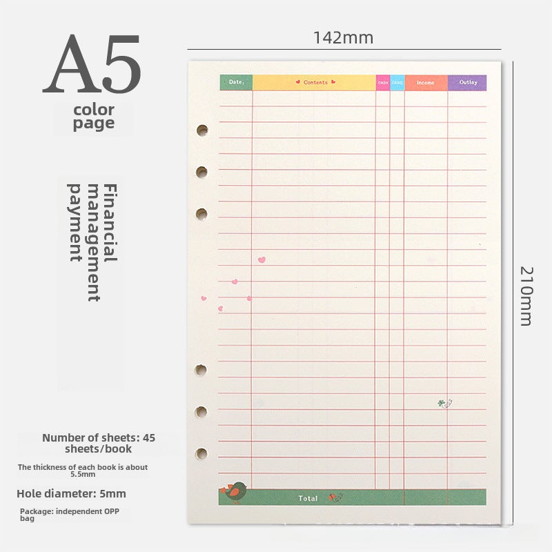 Generic 6-Hole A5/A6 Colorful Blank Dot Grid Planner Refill A5 financial management 