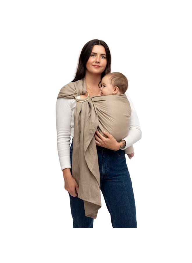 WildBird Ring Sling Baby Carrier - 0-36 Months (up to 35 lbs) - Standard (74") Desert Lark & Black Ring - Front, Hip or Back Carry - Adjustable Fit - Natural Linen - Baby Essentials - New Mom Gifts - Image 1