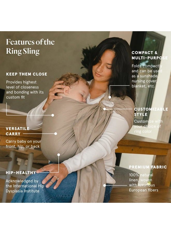 WildBird Ring Sling Baby Carrier - 0-36 Months (up to 35 lbs) - Standard (74") Desert Lark & Black Ring - Front, Hip or Back Carry - Adjustable Fit - Natural Linen - Baby Essentials - New Mom Gifts - Image 2
