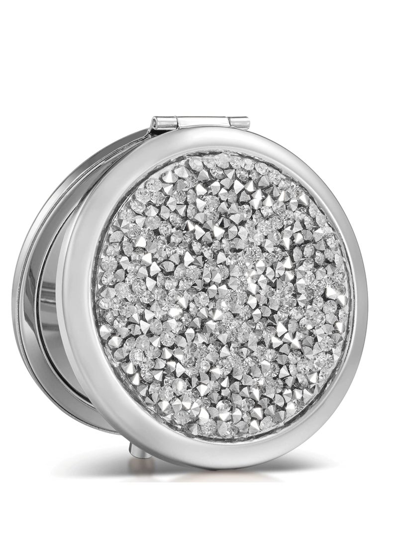 Excefore Crystal Diamond Round Double-sided Mirror, Portable Mini Handheld  Pocket Mirror, Luxury Round Vanity Mirror for Travel, Outside, Mealtime.  - Image 1