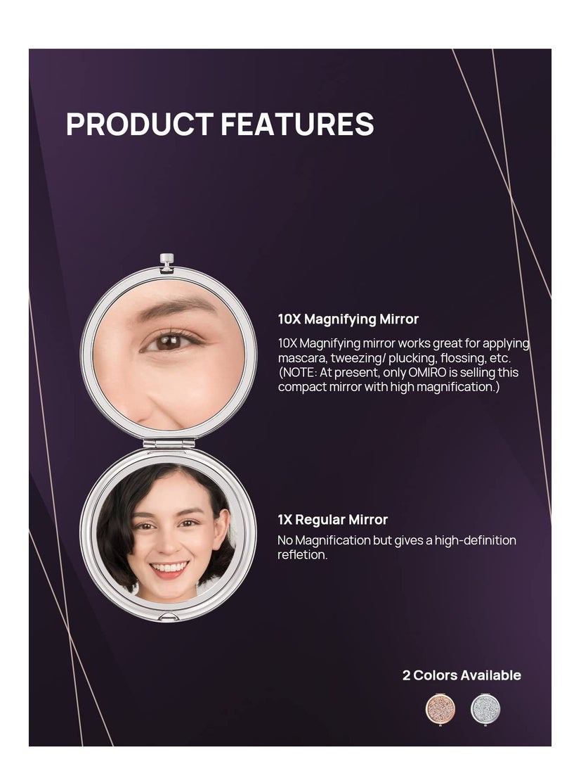 Excefore Crystal Diamond Round Double-sided Mirror, Portable Mini Handheld  Pocket Mirror, Luxury Round Vanity Mirror for Travel, Outside, Mealtime.  - Image 4