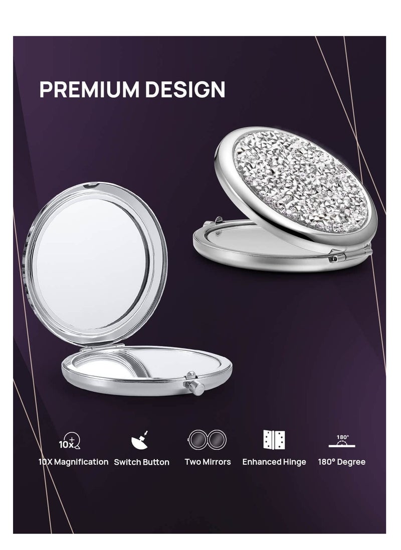 Excefore Crystal Diamond Round Double-sided Mirror, Portable Mini Handheld  Pocket Mirror, Luxury Round Vanity Mirror for Travel, Outside, Mealtime.  - Image 3