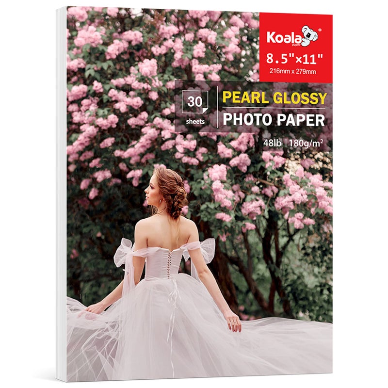 KOALA PAPER Koala Pearl Glossy Photo Paper 8.5X11 Inches 48LB 30 Sheets Shiny for Inkjet and Laser Printer Use DYE INK 180GSM - Image 1