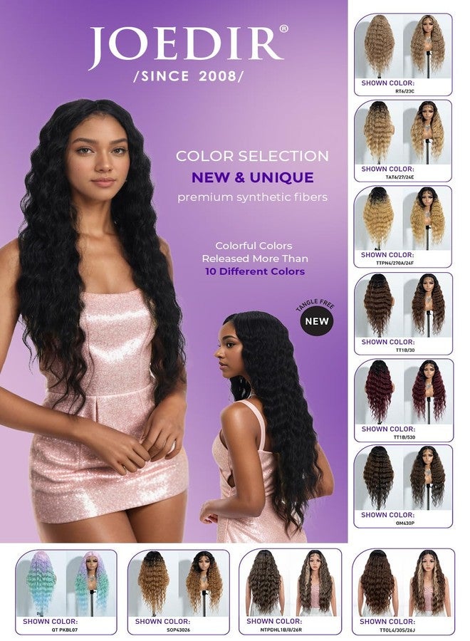 Joedir 30" Long Wavy Lace Front Deep Part Wig Superior Natural Hair with Baby Hair Heat Resistant Synthetic Wigs For Women 130% Density(Black Color) - Image 5