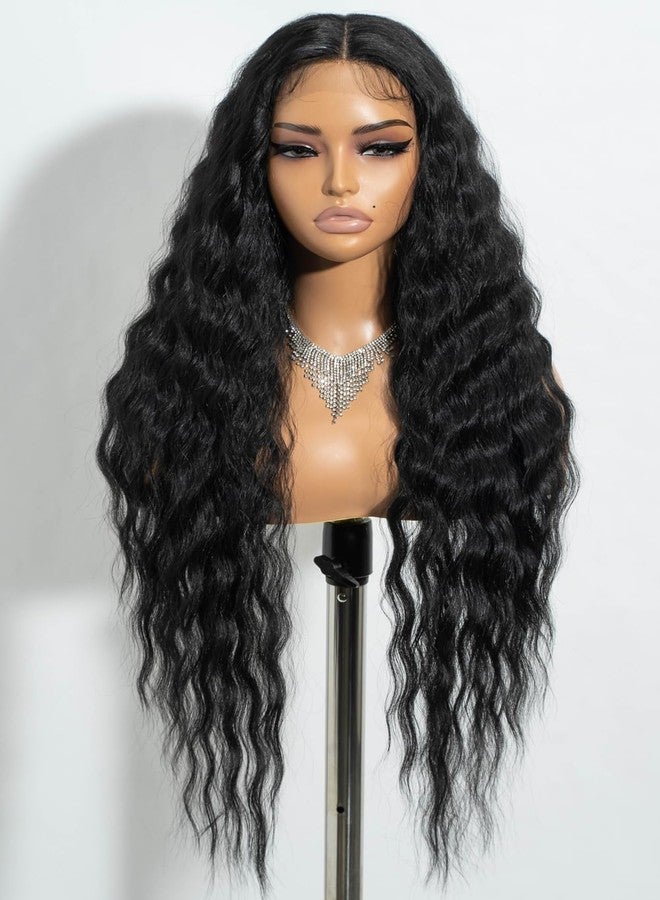 Joedir 30" Long Wavy Lace Front Deep Part Wig Superior Natural Hair with Baby Hair Heat Resistant Synthetic Wigs For Women 130% Density(Black Color) - Image 1