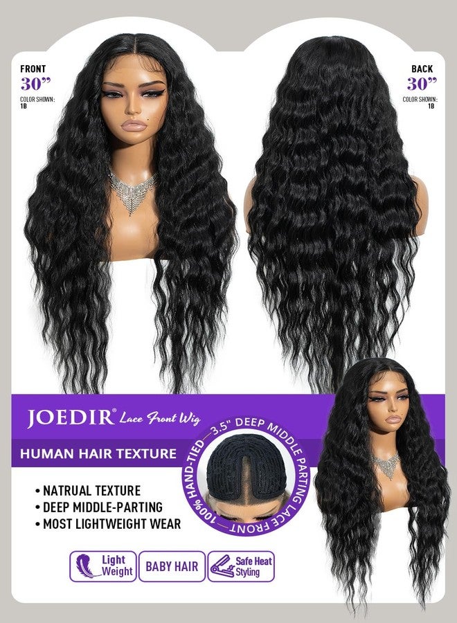Joedir 30" Long Wavy Lace Front Deep Part Wig Superior Natural Hair with Baby Hair Heat Resistant Synthetic Wigs For Women 130% Density(Black Color) - Image 3