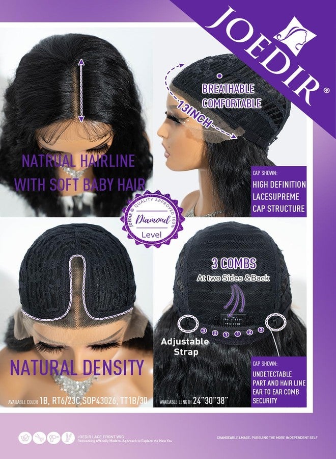 Joedir 30" Long Wavy Lace Front Deep Part Wig Superior Natural Hair with Baby Hair Heat Resistant Synthetic Wigs For Women 130% Density(Black Color) - Image 4