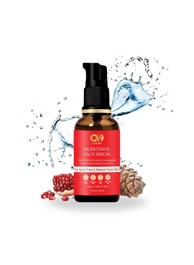 CO LUXURY 2% Retinol & Pomegranate Anti Ageing Serum for Face| Boosts Collagen | Reduces Fine Lines & Wrinkles| For Mature, Combination & Dry Skin | Fights Signs of Ageing, 30ml - Image 1