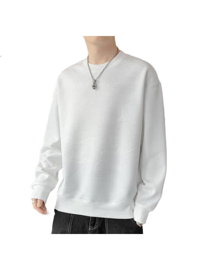 Romon Sweatshirt For Men, Spring Long-Sleeve T-Shirt, Versatile Fashionable Loose Trendy Top, Men'S Clothing, White, 4Xl - Image 1