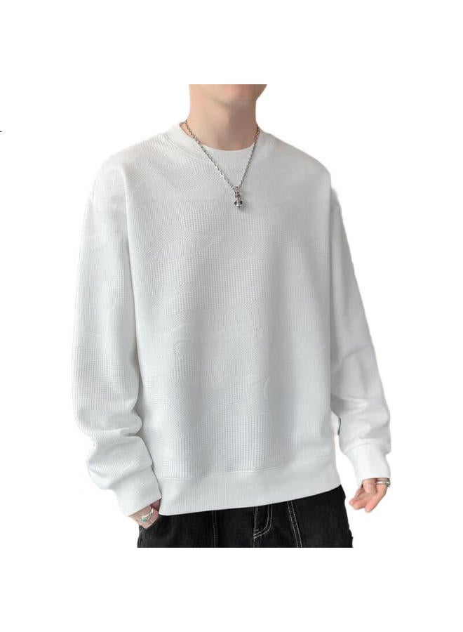 Romon Sweatshirt For Men, Spring Long-Sleeve T-Shirt, Versatile Fashionable Loose Trendy Top, Men'S Clothing, White, 4Xl - Image 3