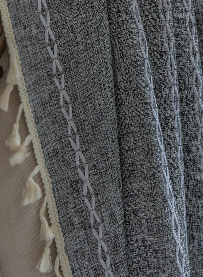 Deeprove Grey Boho Curtains 84 inches Length for Bedroom Living Room, Dark Coal Gray Bohemian 84 inches Long Embroidery Farmhouse Privacy Style Tassel Window Treatments, W52 x L84, 1 Panel - Image 2