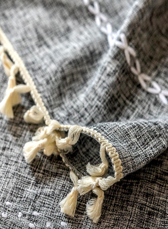 Deeprove Grey Boho Curtains 84 inches Length for Bedroom Living Room, Dark Coal Gray Bohemian 84 inches Long Embroidery Farmhouse Privacy Style Tassel Window Treatments, W52 x L84, 1 Panel - Image 4