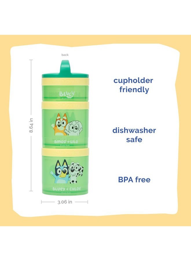 Whiskware Bluey Stackable Snack Containers for Babies, Toddlers, and Kids, 3 Stackable Snack Cups for School and Travel, Cupholder Friendly, Bluey, Chloe, Bingo, and Lila, Best Buddies! - Image 2