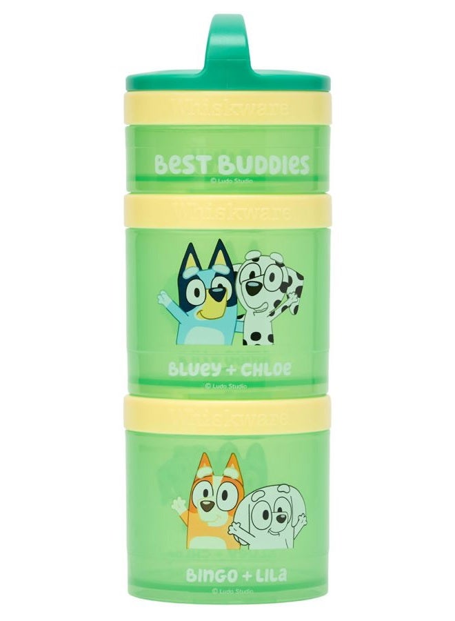 Whiskware Bluey Stackable Snack Containers for Babies, Toddlers, and Kids, 3 Stackable Snack Cups for School and Travel, Cupholder Friendly, Bluey, Chloe, Bingo, and Lila, Best Buddies! - Image 1