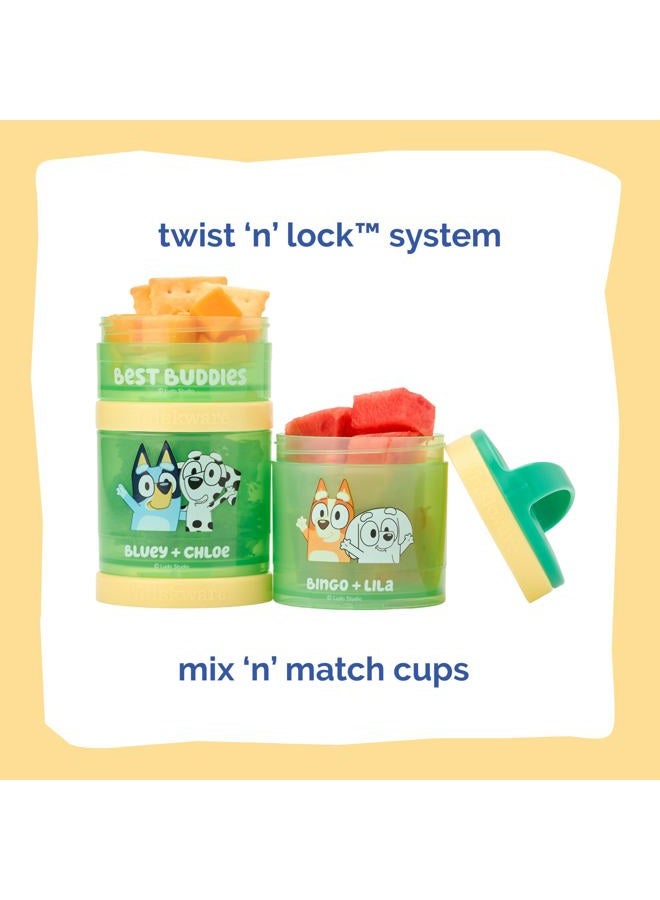 Whiskware Bluey Stackable Snack Containers for Babies, Toddlers, and Kids, 3 Stackable Snack Cups for School and Travel, Cupholder Friendly, Bluey, Chloe, Bingo, and Lila, Best Buddies! - Image 3