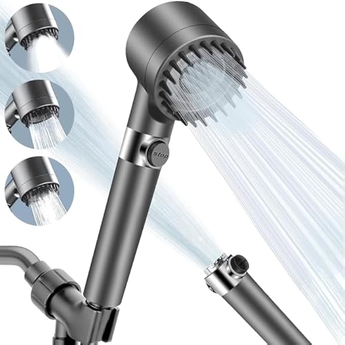 Filtered Shower Head High Pressure Shower Head with 3 Spray Modes Power Wash for Hard Water Handheld Showerhead with OnOff Switch Multifunctional Massage Shower Grey - Image 1