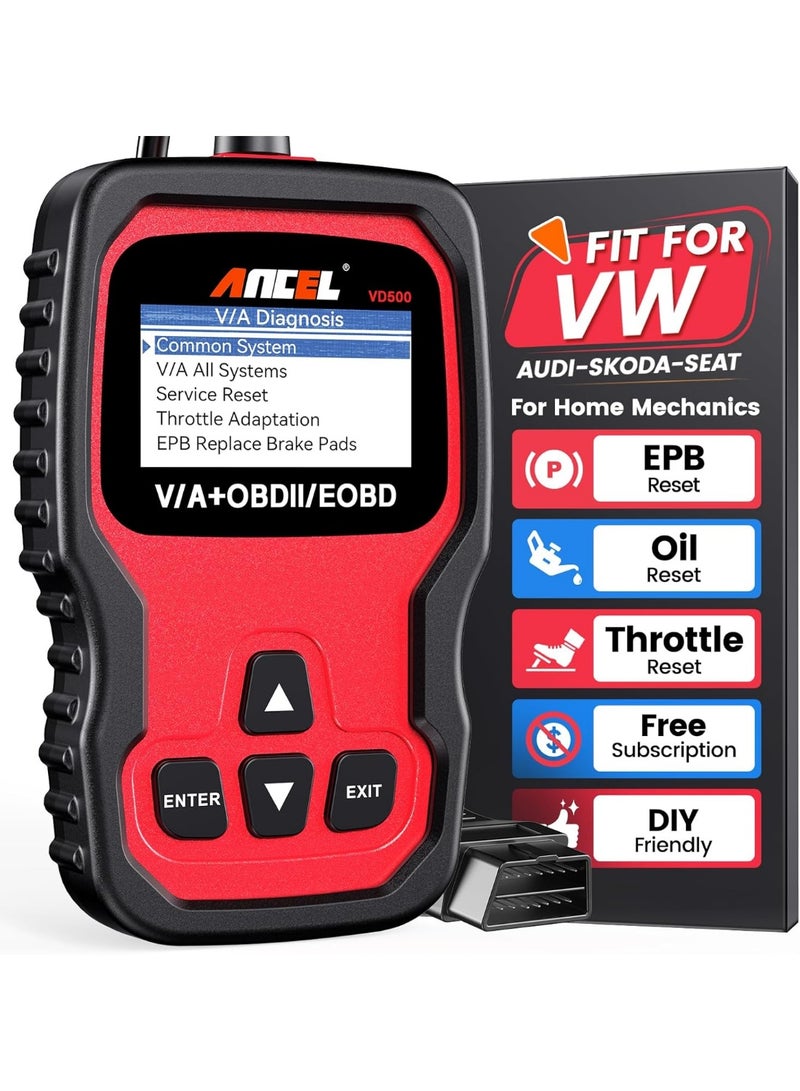أنسيل انسيل ماسح ضوئي تشخيصي VD500 OBD II لسيارة فولكس فاجن واودي وسكودا تشخيص مقعد المحرك EPB ABS SRS قارئ كود صمام الخانق النفطي تعديل موضع الفرامل - Image 1