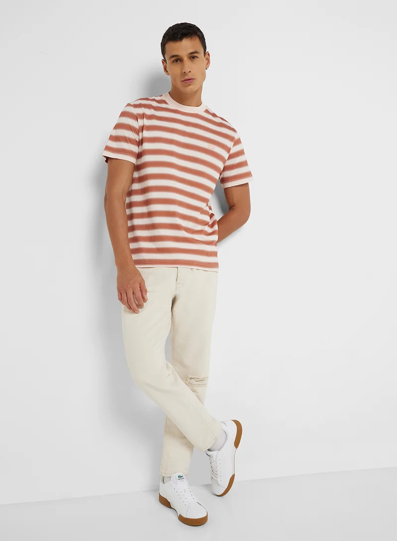 LACOSTE Striped Logo Graphic Crew Neck Short Sleeve T-Shirt
