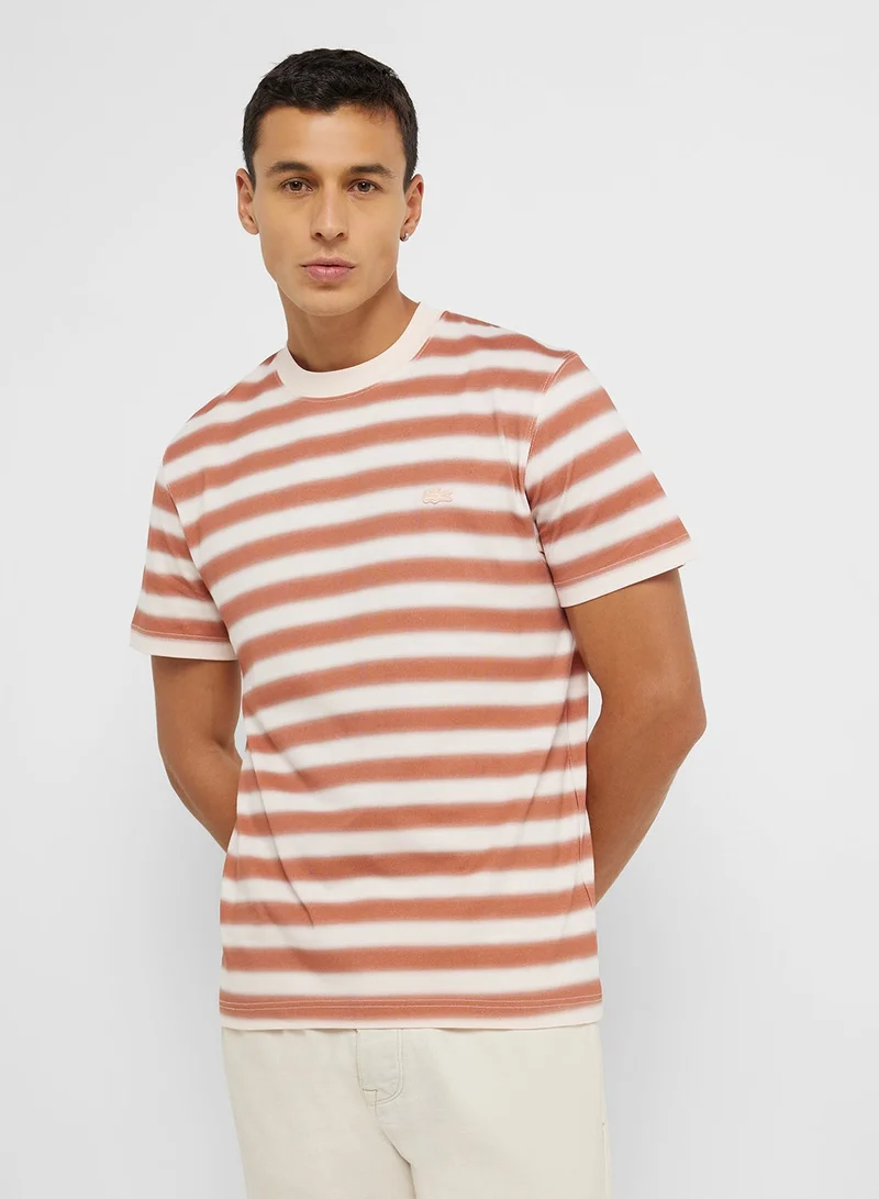 LACOSTE Striped Logo Graphic Crew Neck Short Sleeve T-Shirt