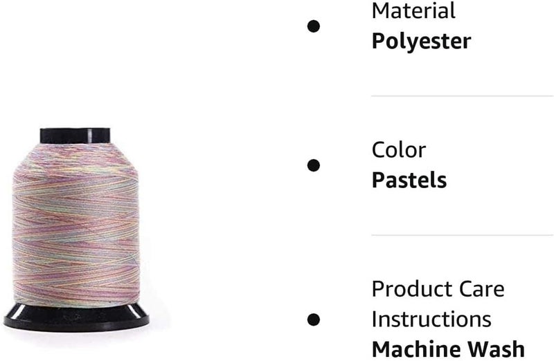 FINESSE Variegated Thread | 100% Polyester, 3ply, 50wt | 1100yds Stackable Thread Cones for Quilting and Sewing… (Pastels) - Image 2