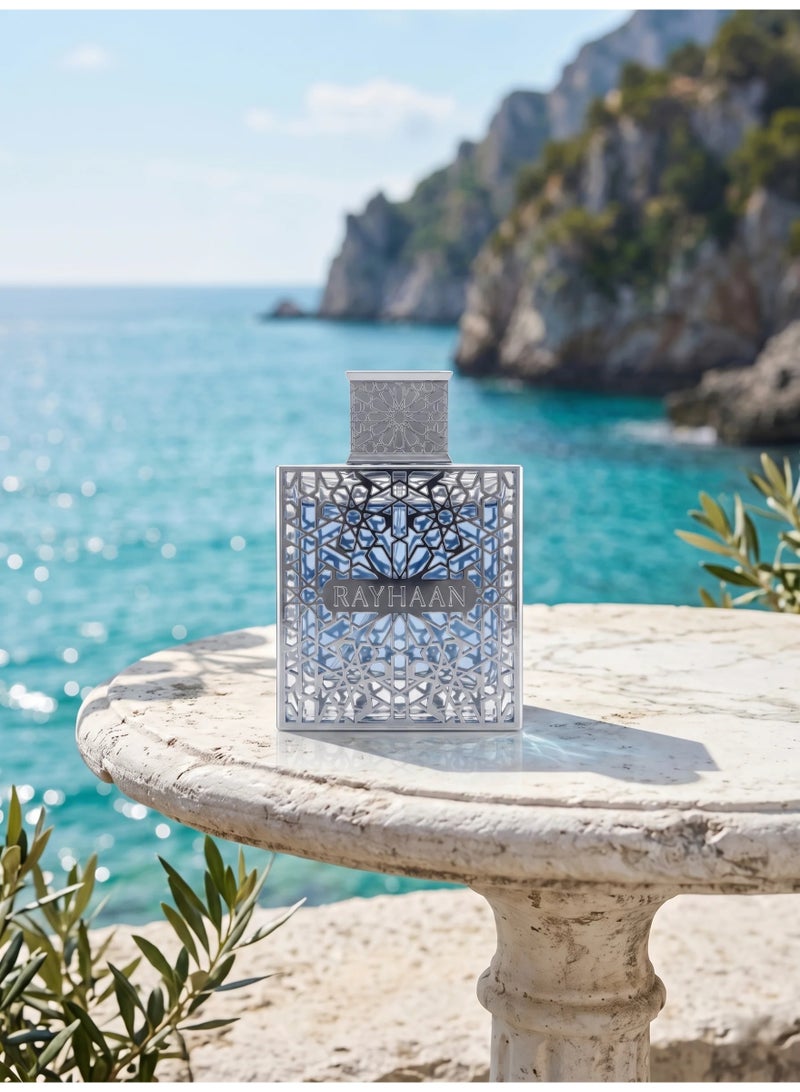 ريحان  عطر اكواتيكا او دي بارفان من ريهان 100 مل، عطر فاخر بتصميم هندسي اسلامي، زجاجة زجاجية سوداء وتركوازية، عطر شرق اوسطي - ريحان اكواتيكا او باردو فان 100 مل - عطر فاخر - Image 3
